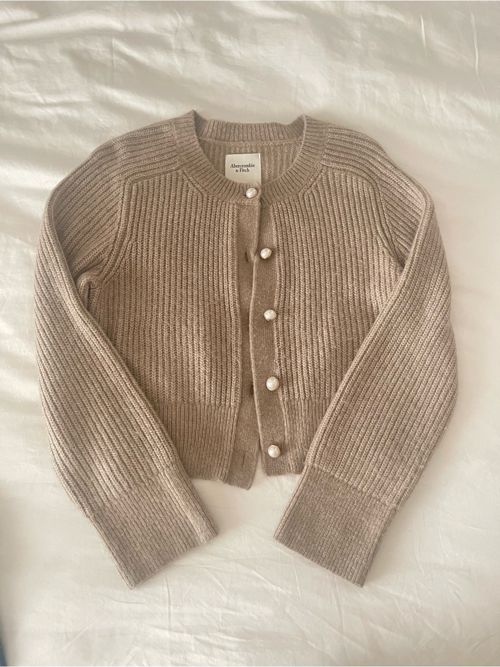Abercrombie & Fitch Taupe Ribbed Pearl-Button Cardigan